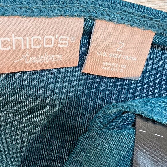 Chico's Travelers Blouse Womens L Teal Blue Green V-Neck 3/4 Sleeve - Picture 9 of 16